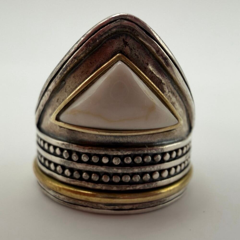Triangular Cream Stone Two-Tone Stackable Statement Ring - Picture 2 of 8